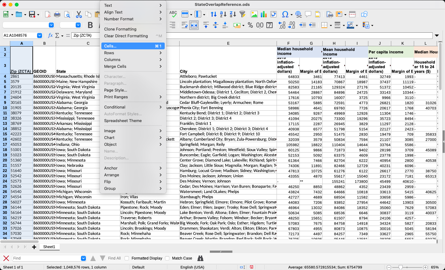 A screenshot showing how to format table cells